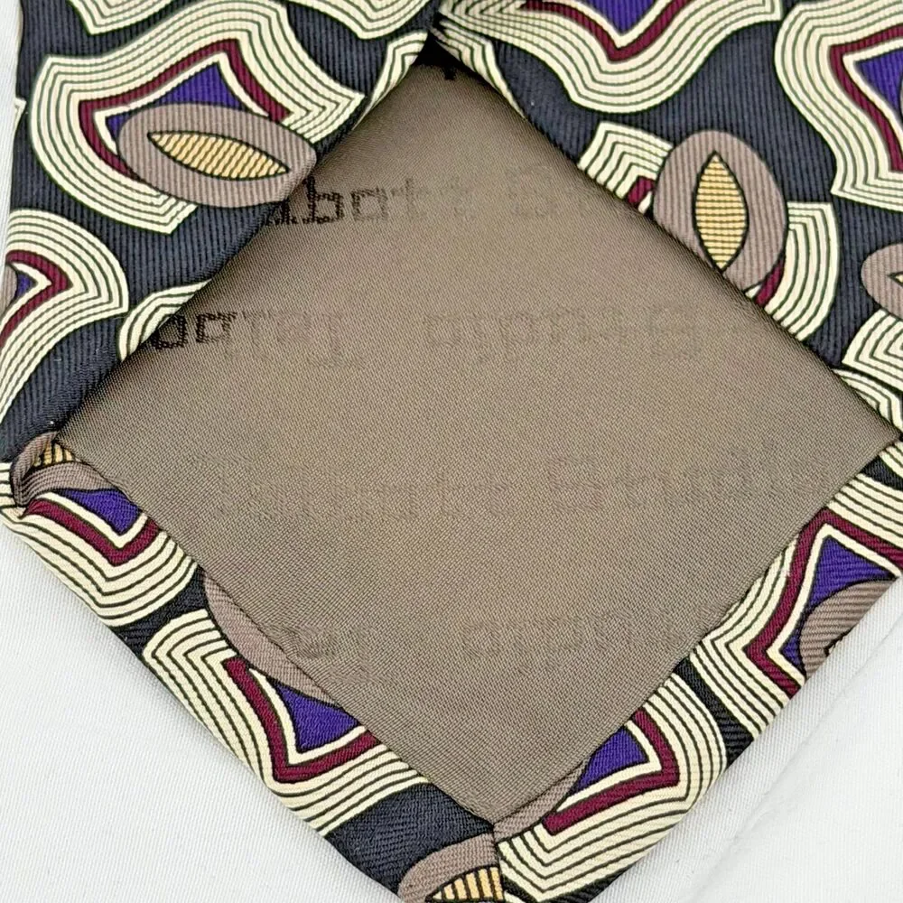 Robert Talbott Studio for Halls Silk Tie Geometric Abstract Black Taupe 60x3.75
